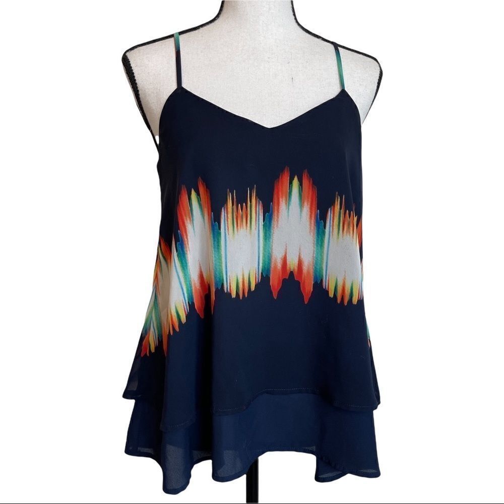 Collective Concepts Layered Adjustable Strap Flame Print‎ Cami - Small